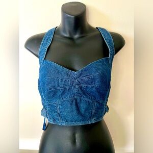 Free People Tightly Bound Indigo Blue Crop Top Size M